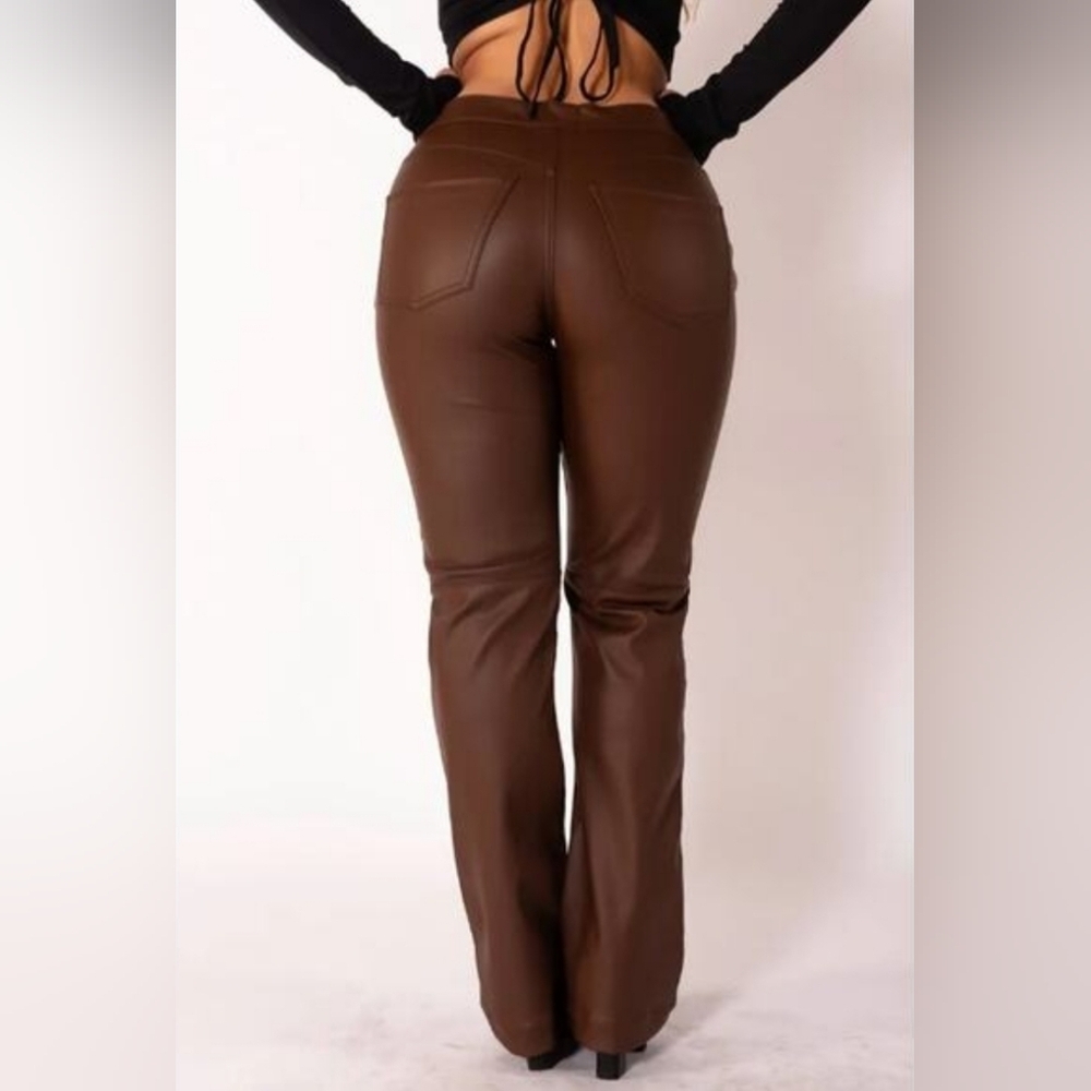 REVICE High Street Faux Leather Flare Pants Brown Size 29 - Picture 4 of 14